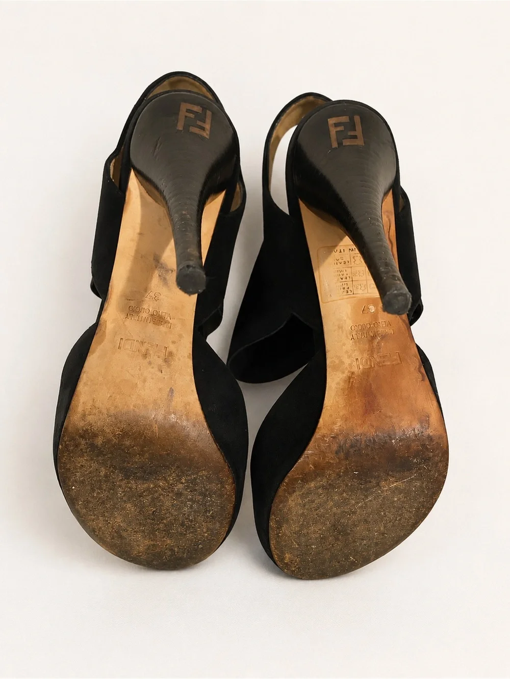 Fendi Black Suede Slingback Platform Stiletto Heels Size 36